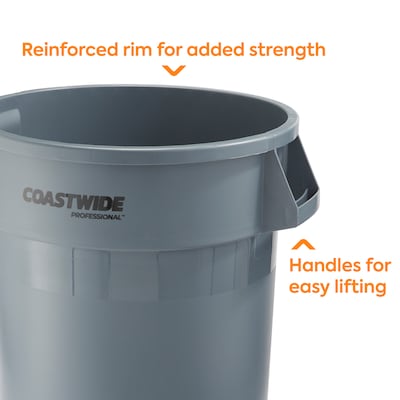 Coastwide Professional™ Plastic Trash Can with no Lid, Gray, 32 Gal. (CW50716)