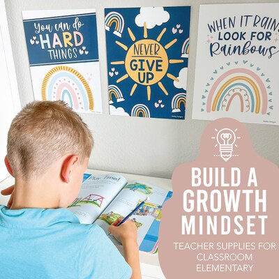 Hadley Designs 14" x 11" Boho Rainbow Growth Mindset Classroom Decor Posters, 9/Set (HDDX004A2JP97)