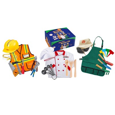 Bintiva Dress Up/Drama Play Helping At Home Trunk Set, Construction Worker/Chef/Gardener, 15 Pieces/