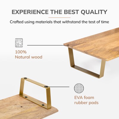 Anji Mountain Mango Wood & Metal Monitor Stand, Up to 32" Monitor, Natural Wood and Gold (MS-MNG-06GLD)