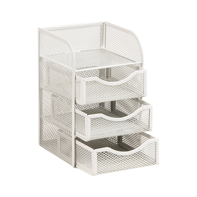Mind Reader 4-Compartment Metal Desk Organizer, White (MESHMINI-WHT)