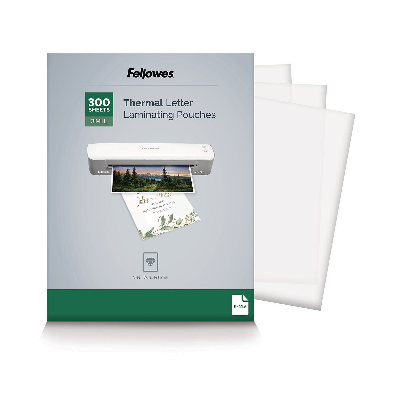 Fellowes Thermal Laminating Pouch, Letter Size, 3 Mil, 300/Pack (5247101)