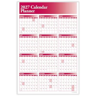 2027 ComplyRight 36 x 24 Yearly Dry Erase Wall Calendar, Reversible, Burgundy (J0056BU)