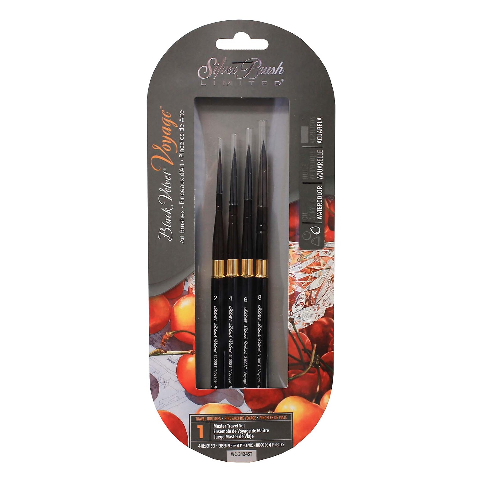Silver Brush Synthetic Brushes, Assorted, 4/Pack (SLVWC3124ST)