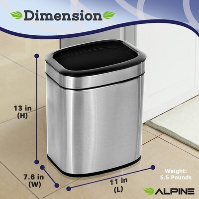 Alpine Industries Stainless Steel Indoor Trash Can with Liner, 2.6 Gallon, Silver (470-10L)