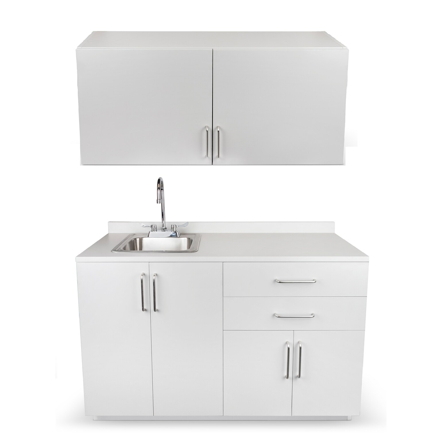 Viva Comfort 36 H x 48 W Medical Cabinet with Left Sink and 48 W Wall Cabinet, 4 Doors, 2 Drawers, Gray (90248LS-GRY-WAL)