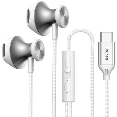 Delton 15EC USB-C Wired In-Ear Computer Earbuds with Mic, White (DWH15ECWH)