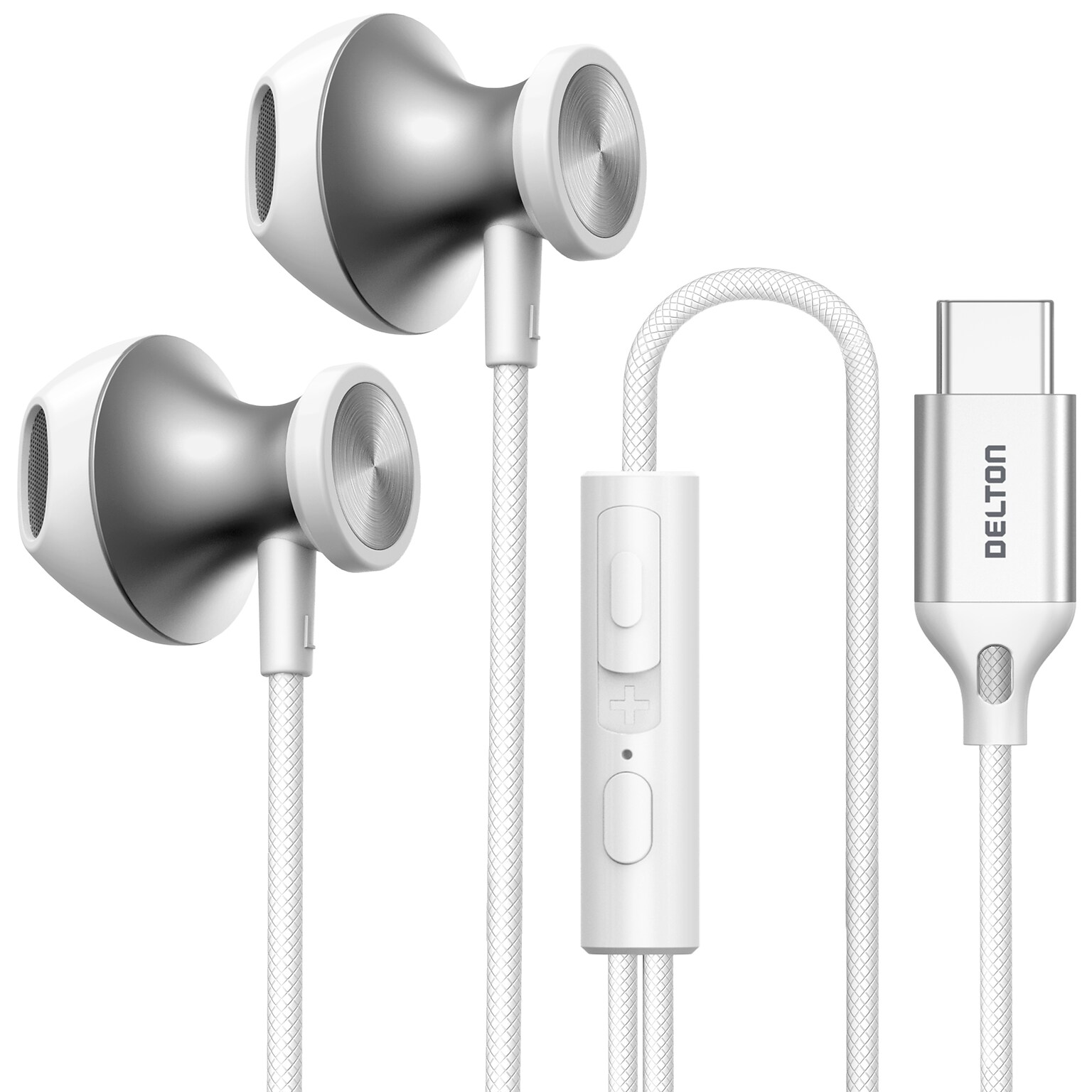 Delton 15EC USB-C Wired In-Ear Computer Earbuds with Mic, White (DWH15ECWH)