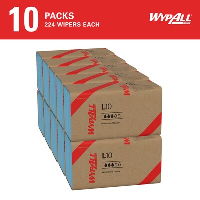 WypAll GeneralClean L10 Light Cleaning Wipers, Blue, 224 Sheets/Pack, 10 Packs/Case (05123)