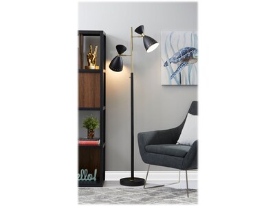 Adesso Oscar 68" Antique Brass/Black Metal Floor Lamp with 2 Cone Shades (4285-01)