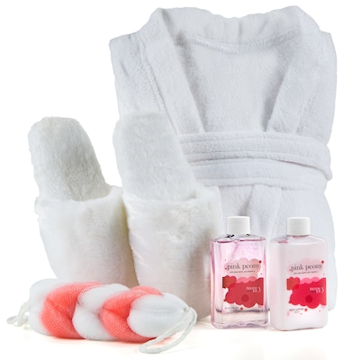 Freida and Joe Bath & Body Spa Gift Set in Pink Peony Fragrance with Luxury Bathrobe & Slippers (FJ-140)