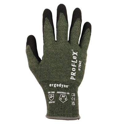 Ergodyne ProFlex 7042 Nitrile Coated Cut-Resistant Gloves, ANSI A4, Heat Resistant, Green, XL, 1 Pair (10345)