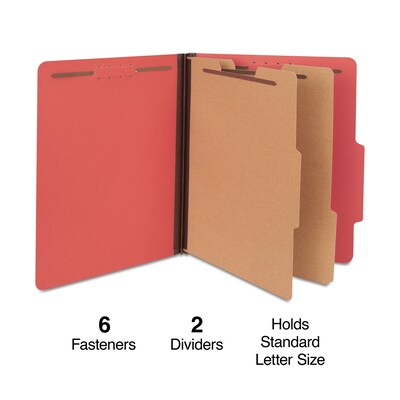 Quill Brand® 2/5-Cut Tab Pressboard Classification File Folders, 2-Partitions, 6-Fasteners, Letter,