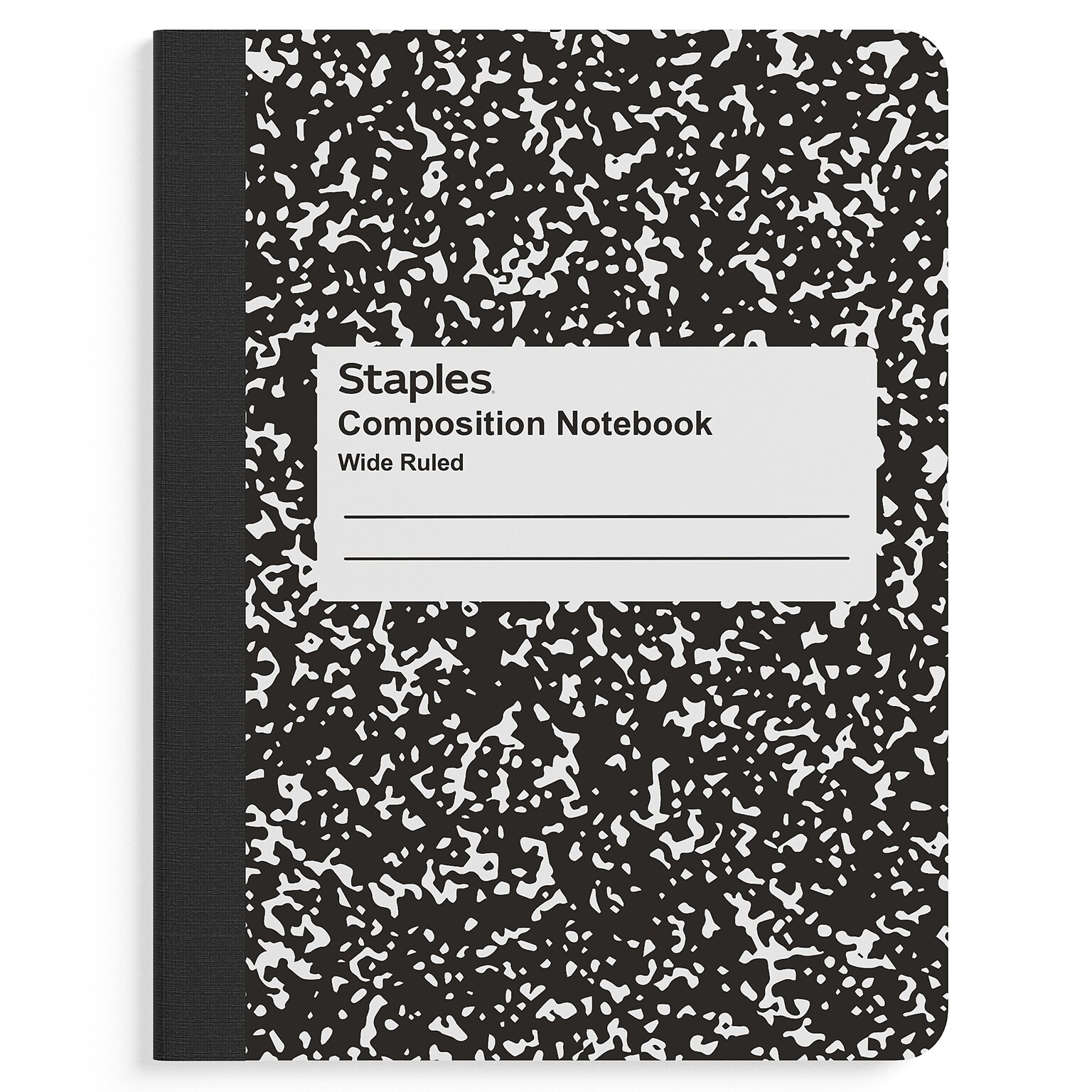 Staples 1-Subject Composition Notebook, 7.5 x 9.75, Wide Ruled, 100 Sheets, Black (ST55076C)