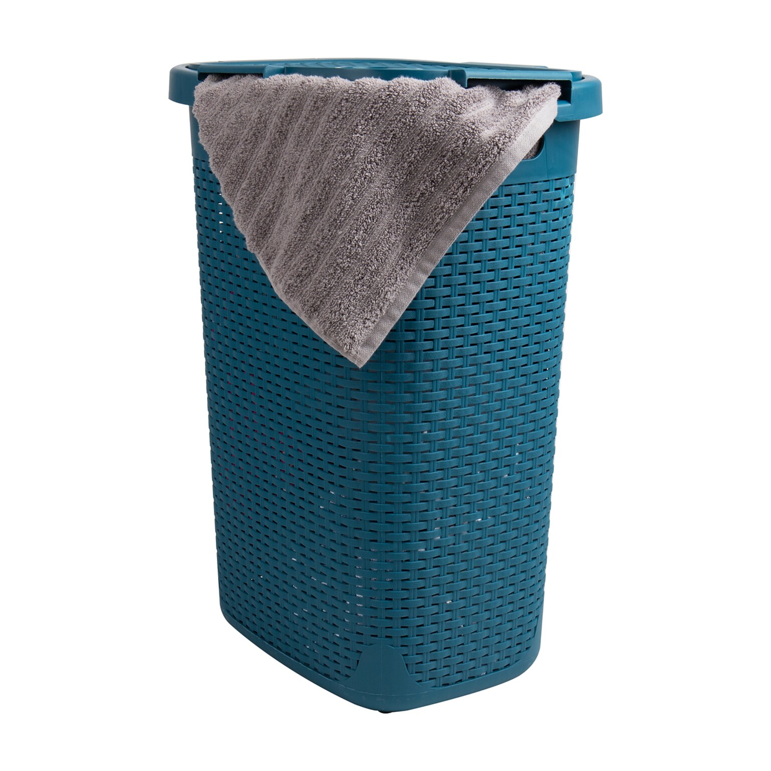 Mind Reader Plastic Laundry Hamper with Lid, Blue (60HAMP-BLU)