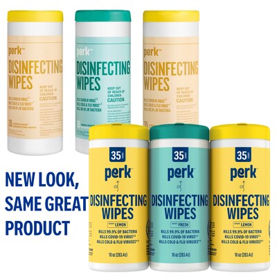 Perk™ Disinfecting Wipes, Fresh & Lemon Scent, 35 Wipes/Container, 3/Pack (PK56666)