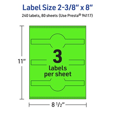 Avery Decorative Edge Multipurpose Labels, 2-3/8" x 8", Neon Green, 240/Box (94117)