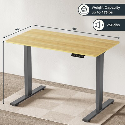 FlexiSpot ET155E 48"W Electric Rectangular Adjustable Standing Desk, Maple/Gray (4SPL-S09010074)