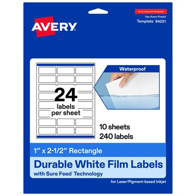Avery Rectangle Laser/Inkjet Multipurpose Labels, 1 x 2.5, White, 240 Labels/Pack (94221)