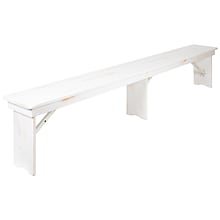 Flash Furniture Pine Wood 3-Seat Farm Table Folding Bench, Antique Rustic White (XAB96X12LWH)