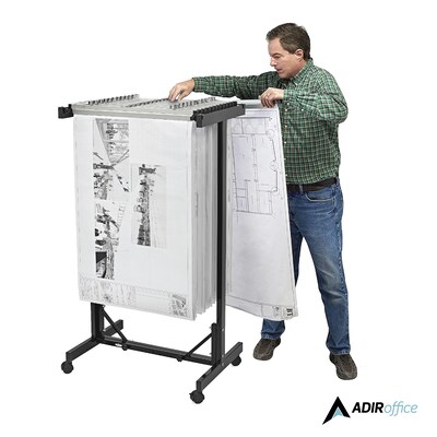 AdirOffice Expandable Blueprint Mobile Plan Center Large File Storage Hanging Rack, Black (615-BLK-K