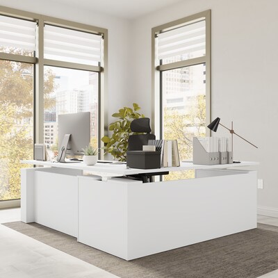 Bush Business Furniture Stratus 72"W Electric L-Shaped Adjustable Standing Desk, White (SUT014WH)