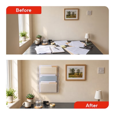 TRU RED Unbreakable 3-Pocket Plastic Letter Wall File, Clear – Heavy-Duty Wall-Mounted Organizer for Mail, Documents & Folders