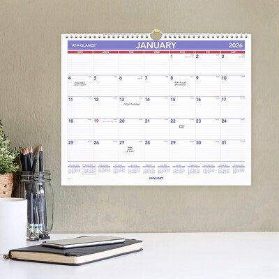 2026 AT-A-GLANCE 15" x 12" Monthly Wall Calendar, White/Purple (PM8-28-26)