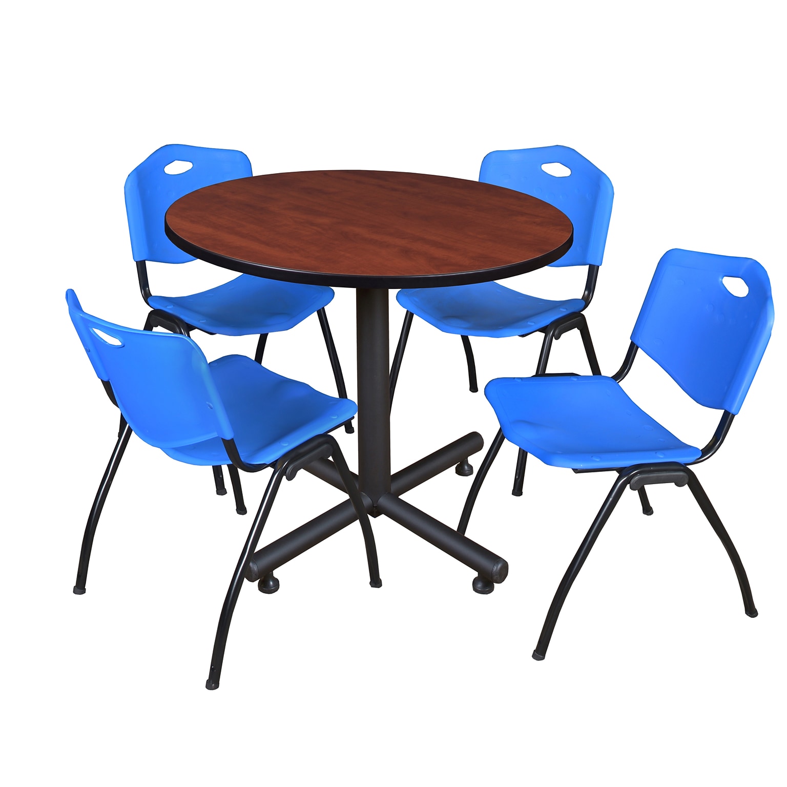 Regency 42 Laminate Round Table with 4 M Stacker Chairs Blue (TKB42RNDCH47BE)
