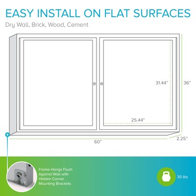 Ghent 3' H x 5' W Enclosed Vinyl Bulletin Board with Satin Frame, 2 Door, Silver (PA23660VX-193)