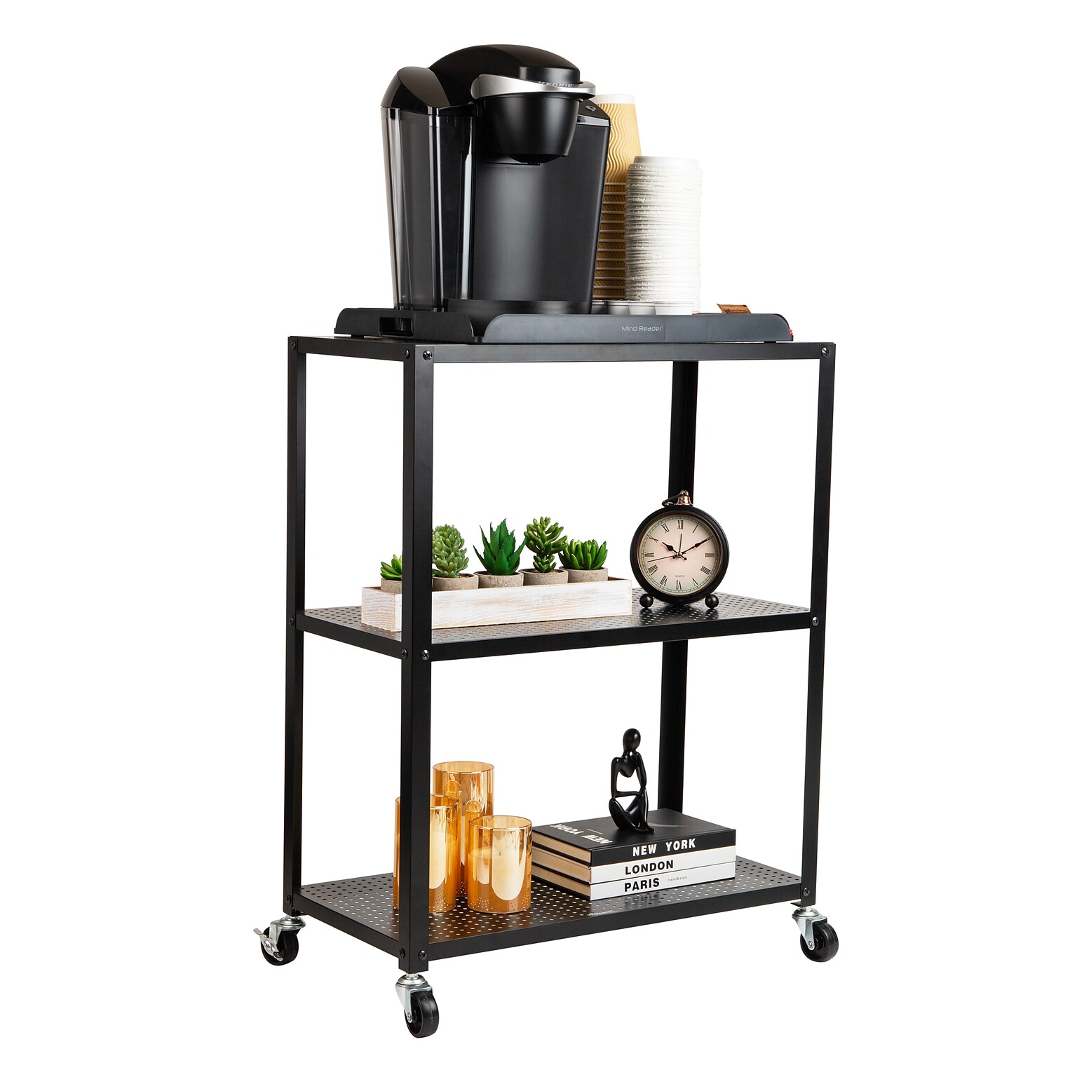 Mind Reader 3-Tier Metal Rolling Cart, Black (ELCART3T-BLK)