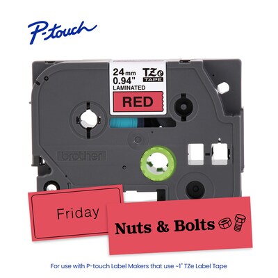 Brother P-touch Laminated Label Tape, 1" x 26.2', Black on Red (TZe451)