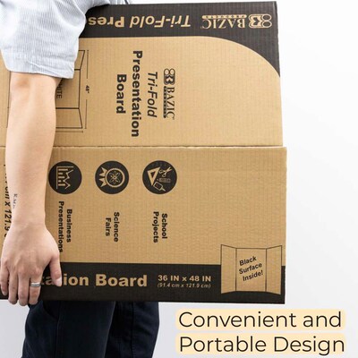 Bazic Tri-Fold Presentation Board, 36" x 48", Paper, Black, 24/Carton (BAZ5034)