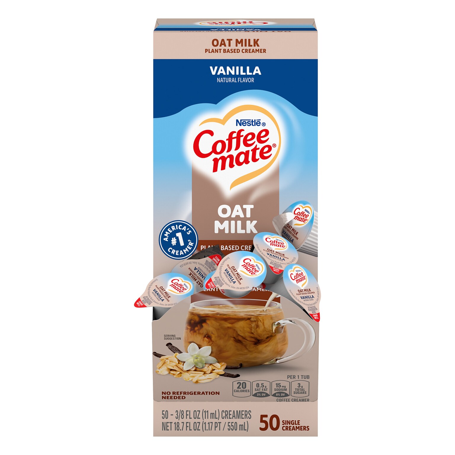 Coffee mate Oat Milk Liquid Creamer Singles, Plant-Based, 0.38 oz., 50/Box (NES19891)