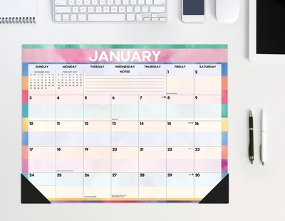 2027 Willow Creek Watercolor Stripes 22" x 17" Monthly Desk Pad Calendar, Assorted Colors (66645)