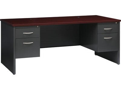 Hirsh 72W Double-Pedestal Desk, Charcoal/Mahogany (20532)