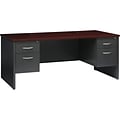 Hirsh 72W Double-Pedestal Desk, Charcoal/Mahogany (20532)