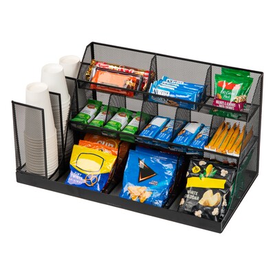 Mind Reader 14-Compartment Metal Coffee Cup and Condiment Organizer, Black (CMG2MESH-BLK 14)