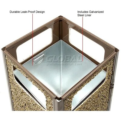 Global Industrial Stone Panel Trash Sand Urn, 24 Gallon Capacity, 17-1/2"W x 17-1/2"D x 32"H, Brown (238243BN)