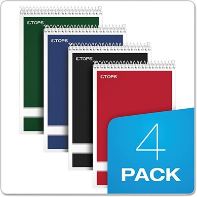 TOPS Steno Book, 6" x 9", Gregg Ruled, 80 Sheets, Assorted Colors, 4/Pack (80221)