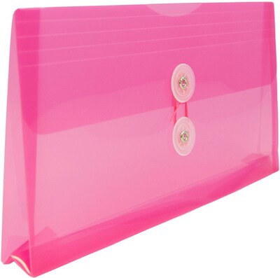 JAM Paper Premium Plastic Filing Envelope withButton & String Closure, Fuchsia Pink, 3/Pack (921B1FUX3)