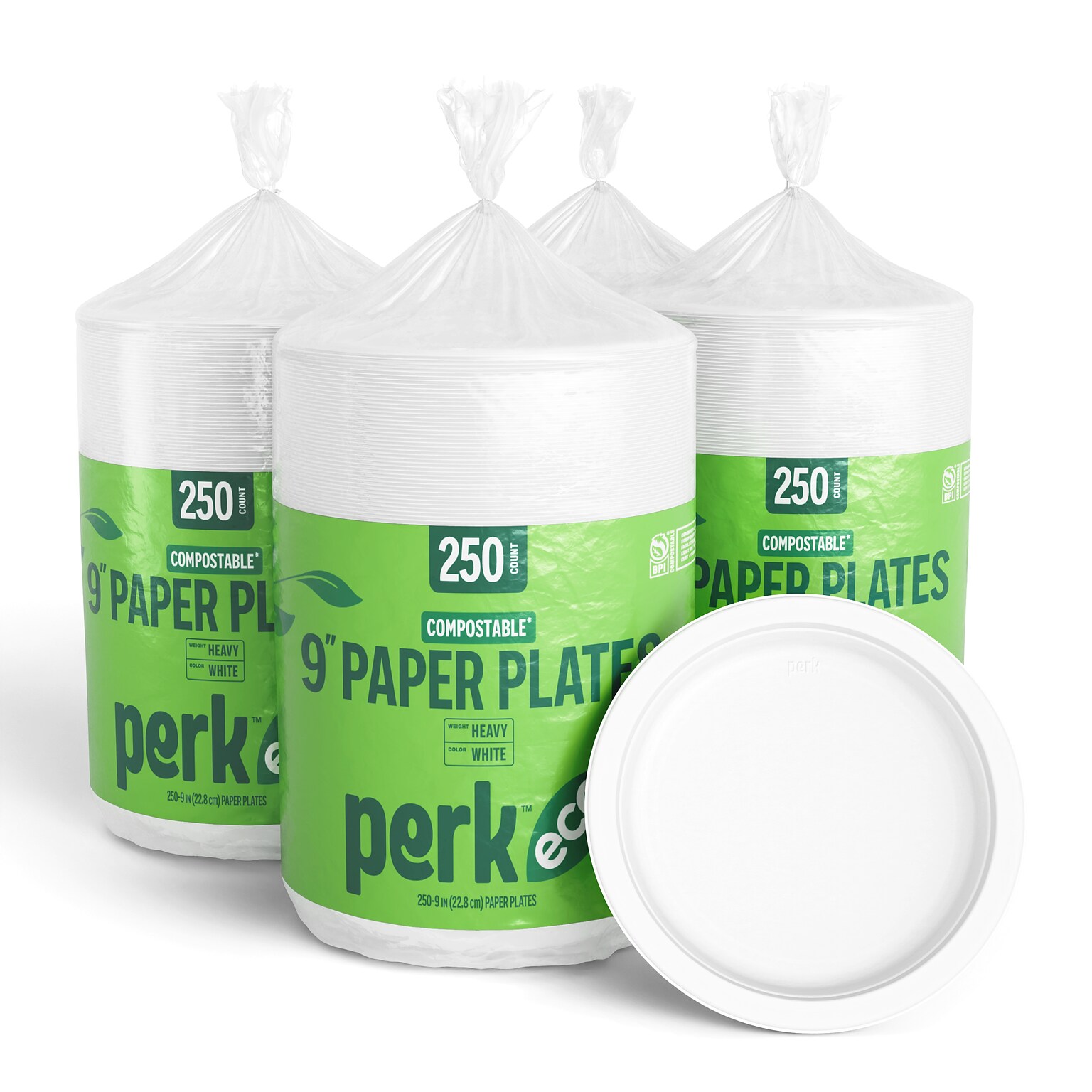Perk™ Eco Compostable Paper Plates, 9, White, 1000/Pack (CT61287)
