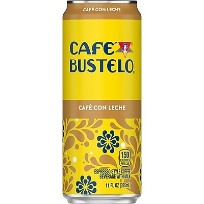 Café Bustelo Ready to Drink Café con Leche Liquid Coffee, Espresso Roast, 11 oz., 12 Cans/Carton (91480)