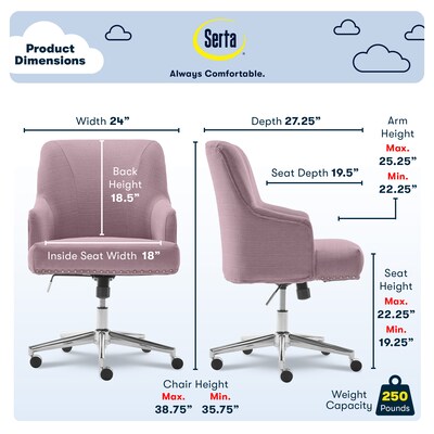 Serta Style Leighton Fabric Swivel Home Office Chair, Lilac (47925D)