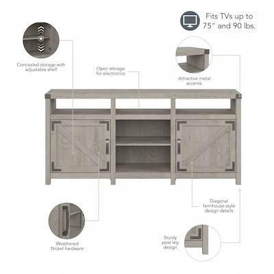 Bush Furniture Knoxville Console TV Stand, Screens up to 75", Cottage White (CGV265CWH-03)