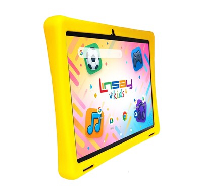 Linsay 10.1" Tablet, Wi-Fi, Octa Core, 256GB eMMC, Android 15, with Yellow Kids Defender Case and LED Backpack Yellow