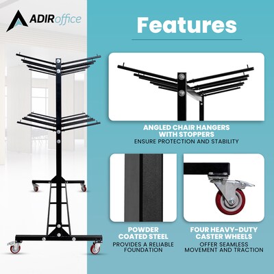 AdirOffice Two Tier Steel Chair Cart, 84 Chair Capacity, Black (690-03)