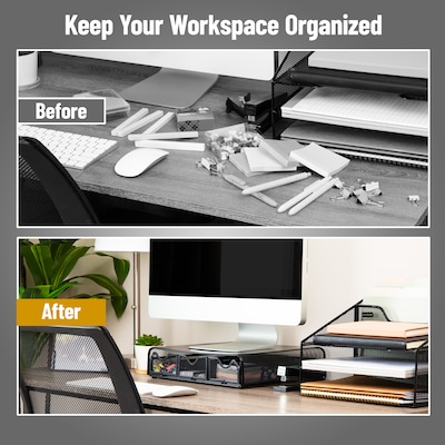 Mind Reader Ventilated Monitor Stand, Metal, Black (MONMESH-BLK)