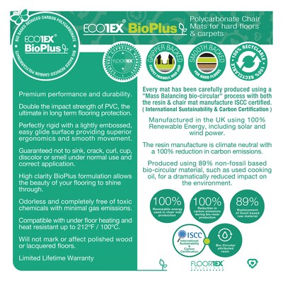 Floortex Ecotex BioPlus Carpet Chair Mat, 35" x 47", Clear Bio Based Polycarbonate (NCCMFLBG0002)