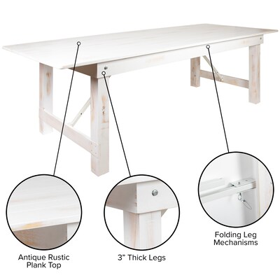 Flash Furniture HERCULES Series 108" Folding Farm Dining Table, Rustic White (XAF108X40WH)